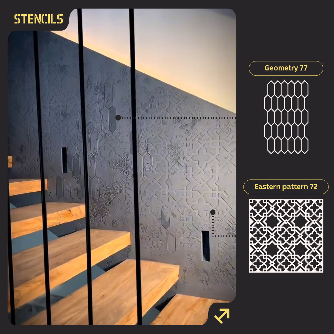 Set of stencils DFA for walls (Geometry 77 + Eastern 72) for plaster and paint 0.3-1 mm (N00082)