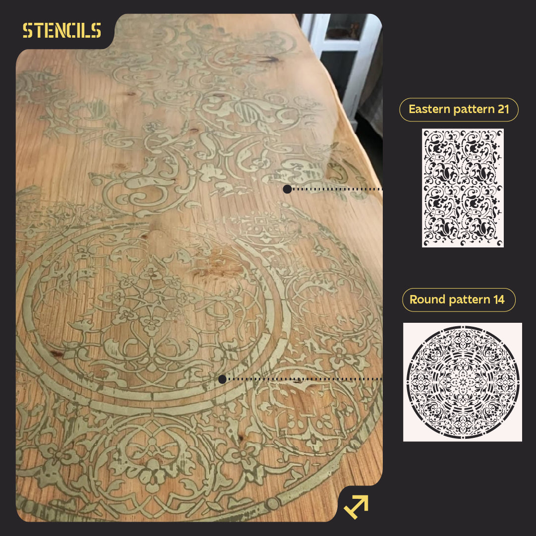 Set of stencils DFA wall decor (Eastern 21 + Round 14) for plaster and paint 0.3-1 mm (N00135)