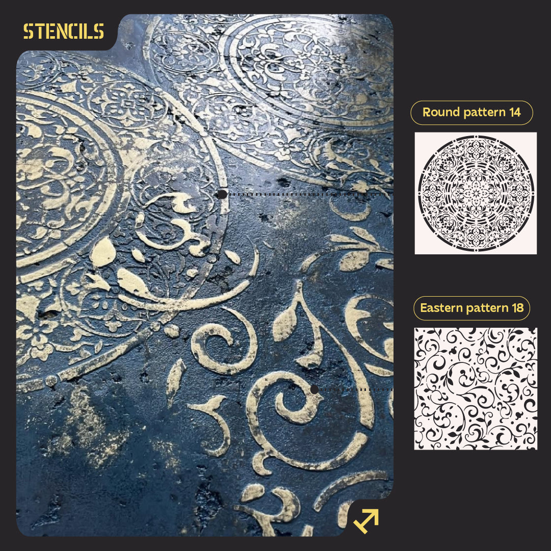 Set of stencils DFA wall decor (Round 14 + Eastern 18) for plaster and paint 0.3-1 mm (N00126)