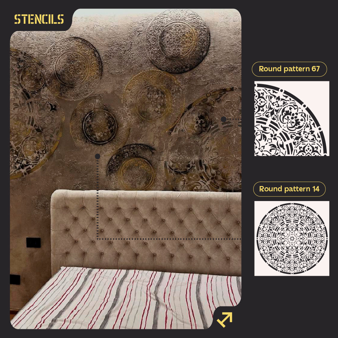 Set of 2 DFA Stencils Round Patterns: Easy Wall and Furniture Updates 0.3-1 mm (N00144)