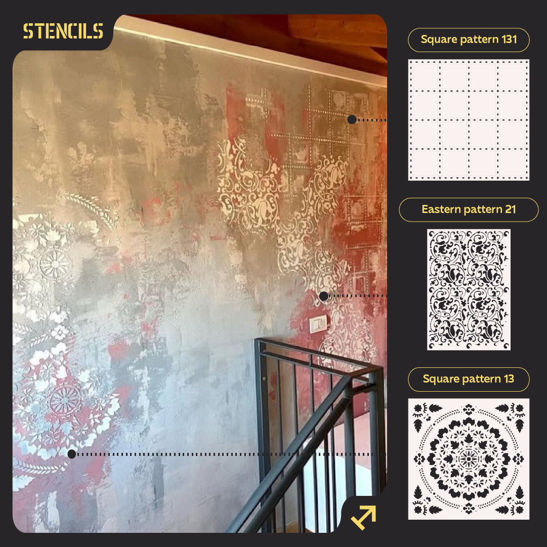 Stencils DFA set (Square 131 + East 21 + Square 13) for plaster and paint 0.3-1 mm (N00095)