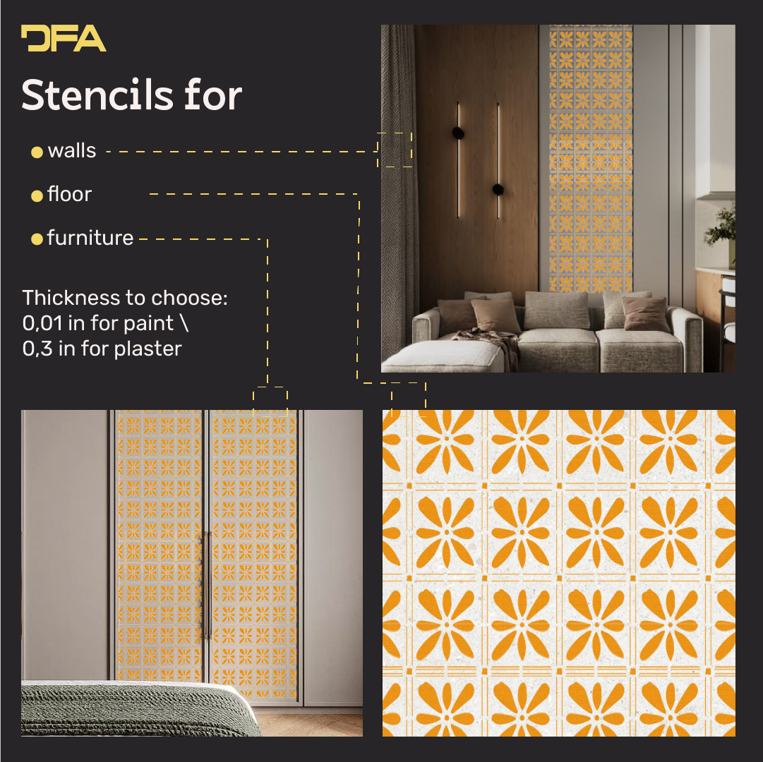 Square Patterns for Vibrant Interiors: DFA 0.3–1 mm Decorative Stencil (K00138)