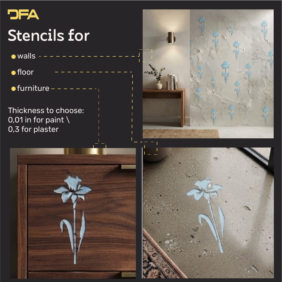 DFA "Flower" Stencil for Decoupage on Interior Decor Items (P00202)