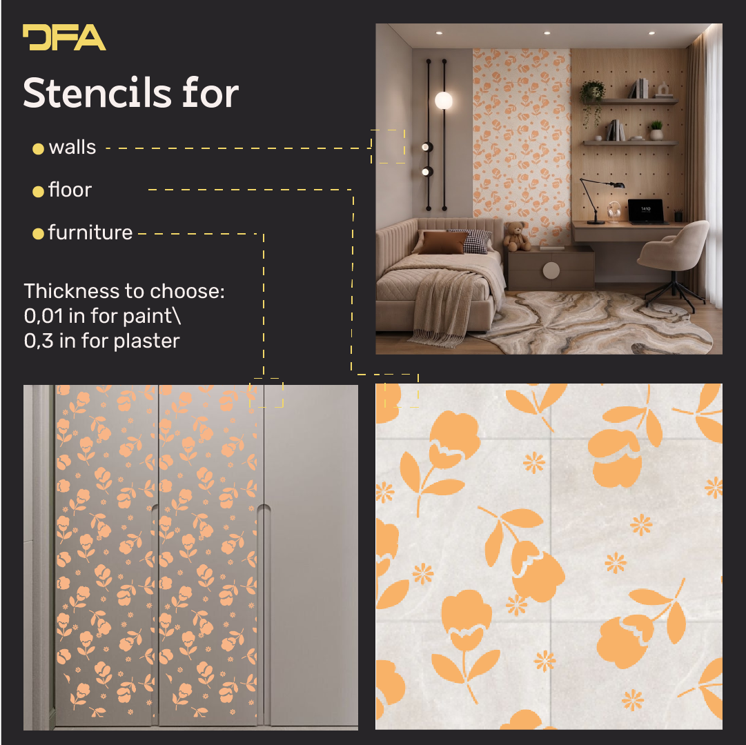 Floral wall patterns – a magical atmosphere for a child's room with DFA 0.3–1 mm (E00102)