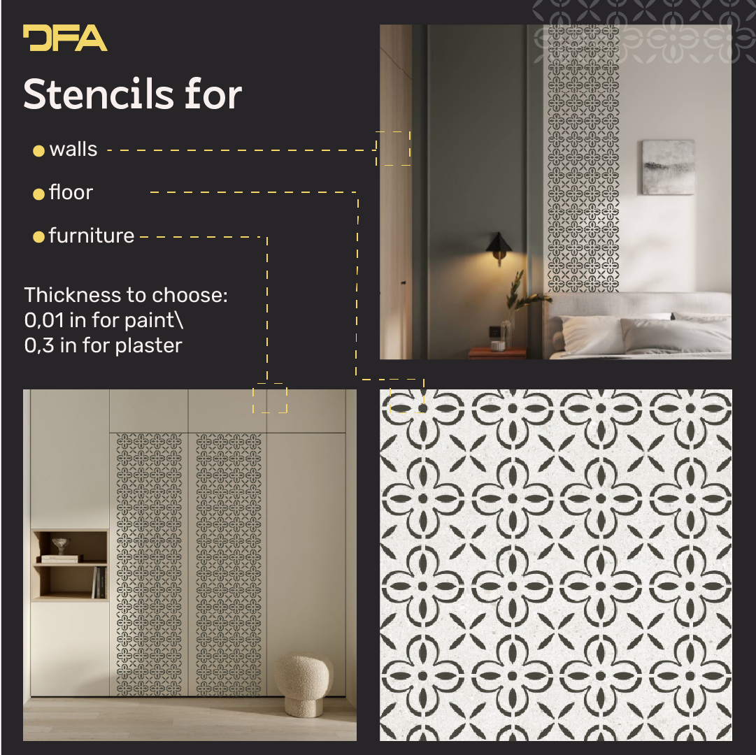 Square Patterns for Vibrant Interiors: DFA 0.3–1 mm Decorative Stencil (K00140)