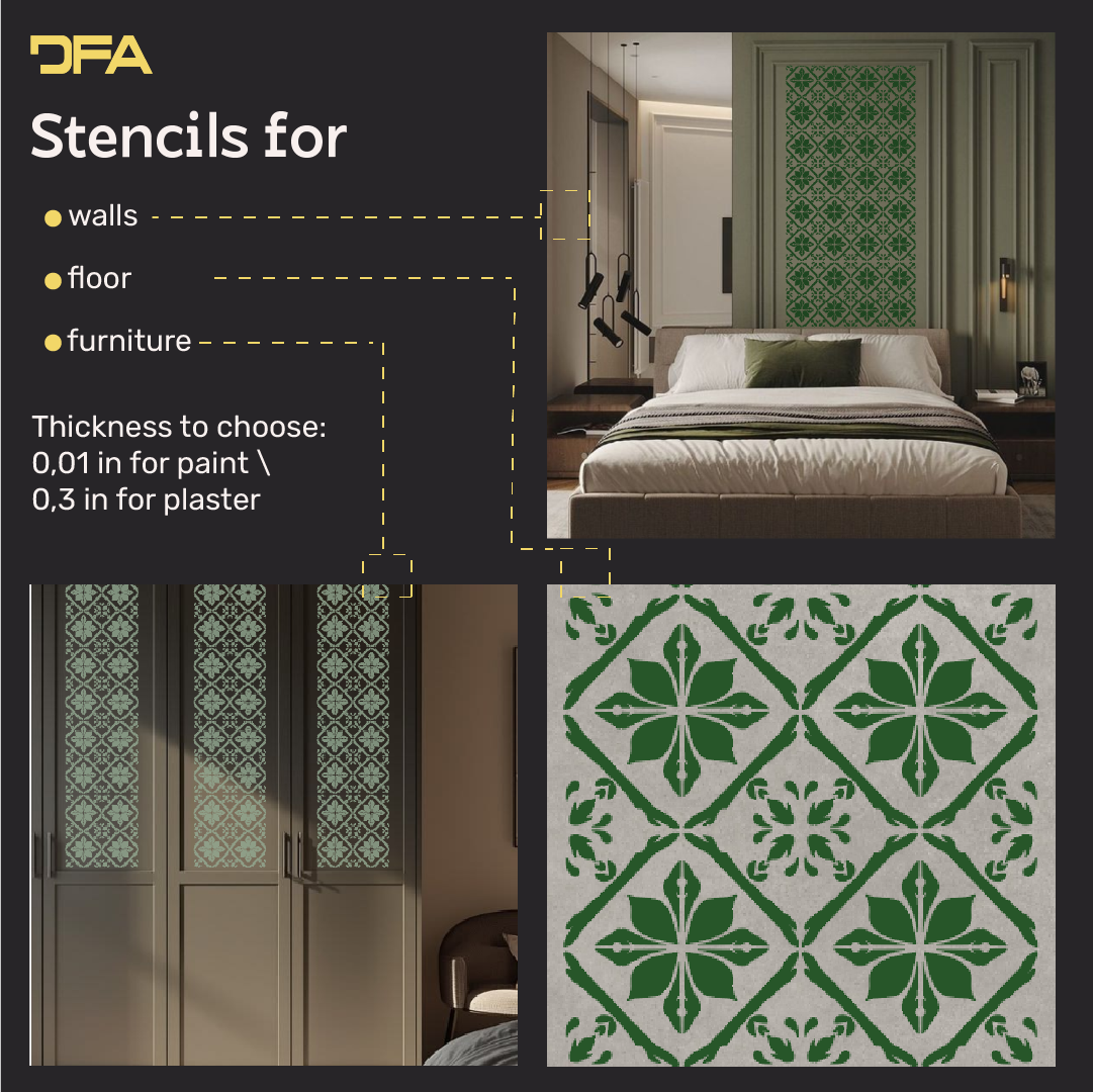 Square Patterns for Vibrant Interiors: DFA 0.3–1 mm Decorative Stencil (K00137)
