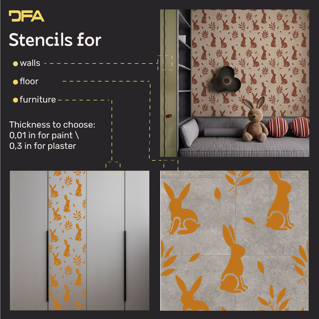 Rabbits on the walls – a magical atmosphere for a child's room with DFA 0.3–1 mm (E00097)