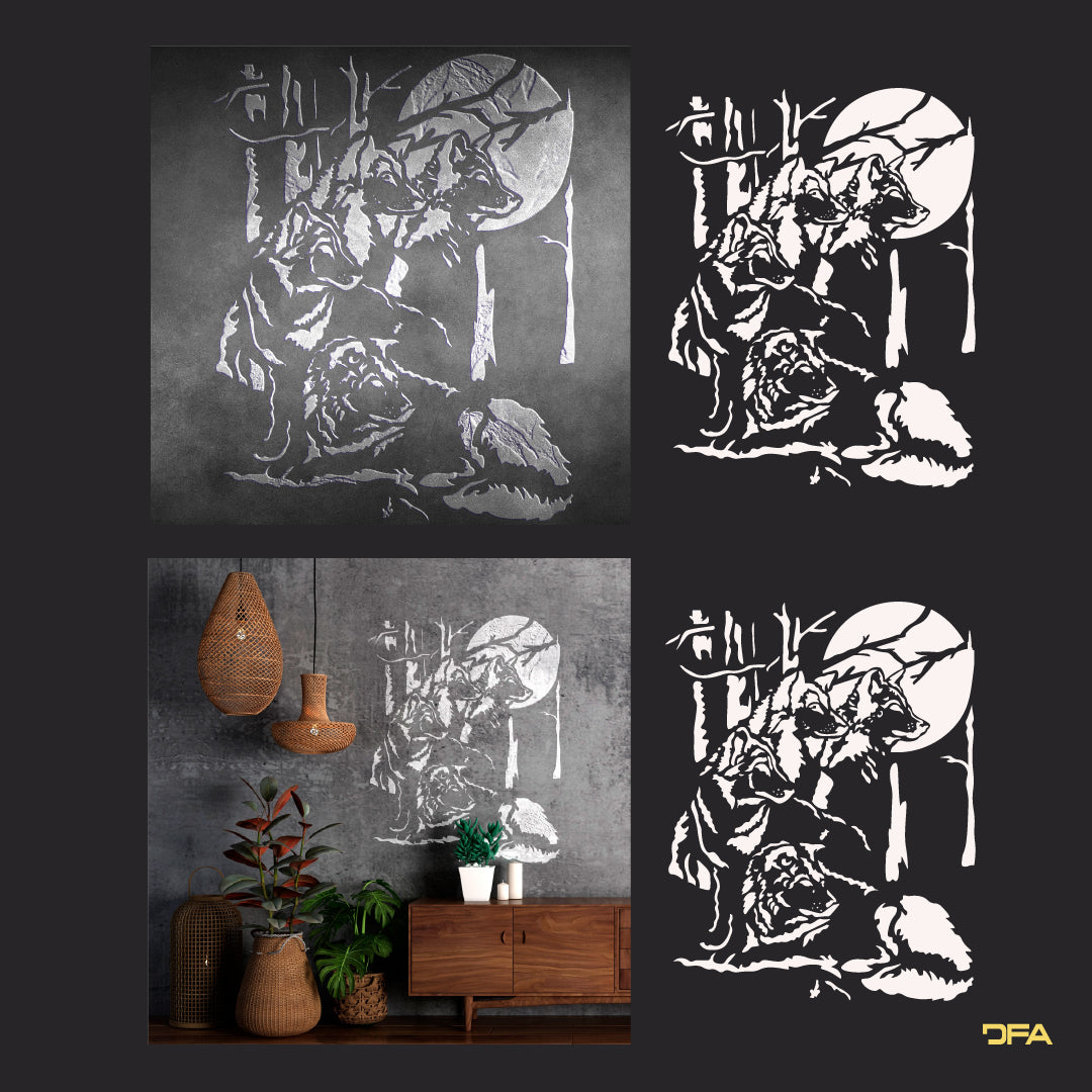 Stencil Wolves DFA animals for walls for plaster and paint 0.3-1mm (J00042)