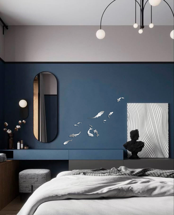 Quick wall update: Self-adhesive mirror decor Fishes by DFA, 5 pcs/11 pcs, 11 pcs, Gold