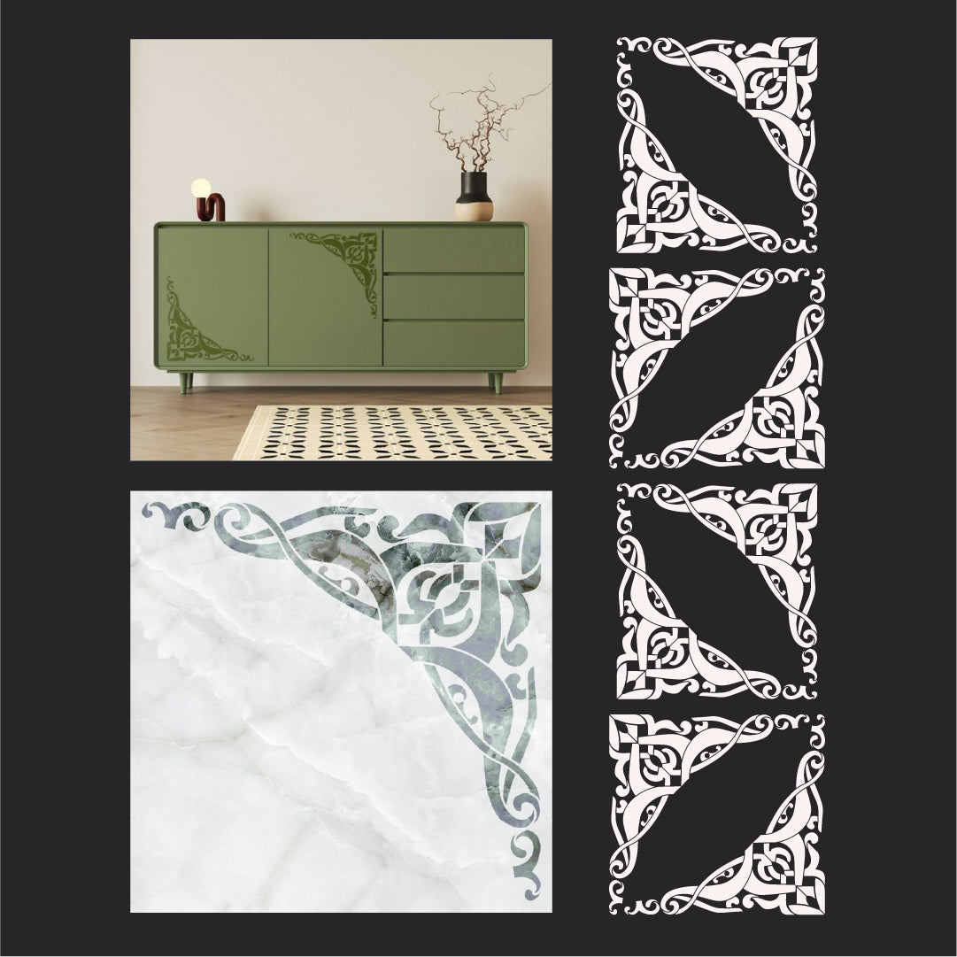 DFA stencil Oriental corner pattern - stylish ornament for walls, doors and furniture 0.3-1 mm (V00084)