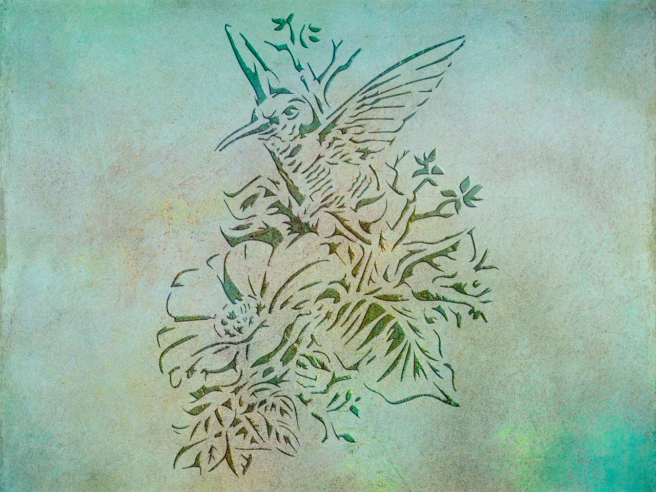 Stencil Bird DFA animals for walls for plaster and paint 0.3-1mm (J00044)