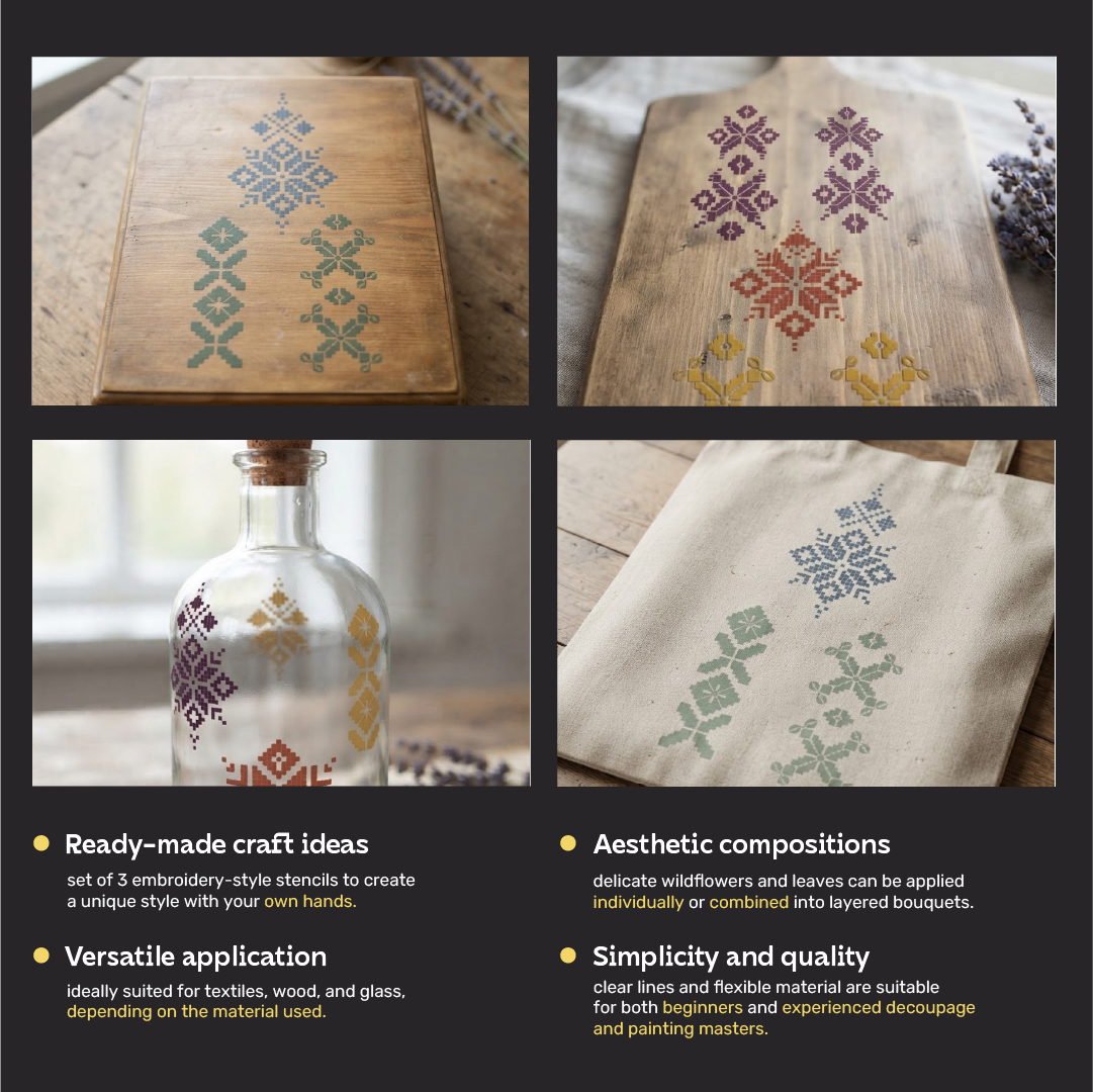 Cross Stitch Pattern Stencil Set – 3 Geometric Craft Designs