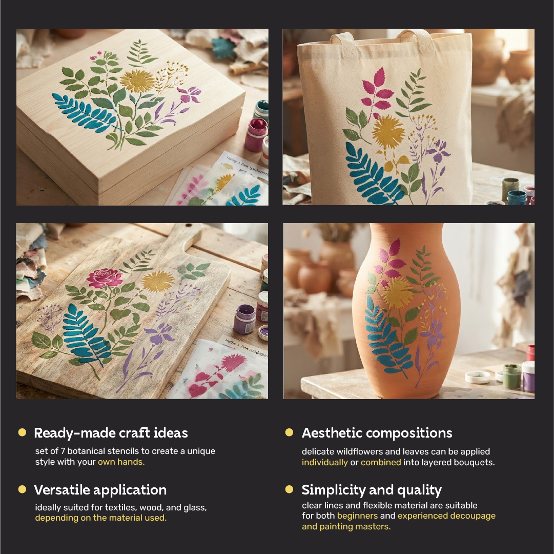 Botanical Leaf & Flower Stencil Set – 7 Reusable Designs