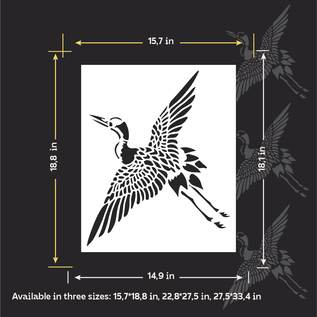Crane Wall Stencil — DFA Stencil for Vibrant Decor, 0.3–1 mm (J00077)