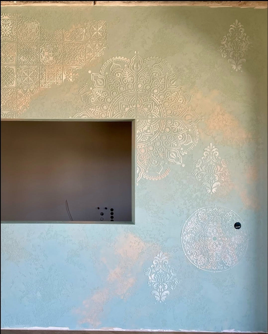 Wall decoration set for plaster and paint 6 Stencils DFA (Square pattern 6 + Round pattern 56 + Damask 11) 0.3-1 mm (N00006)