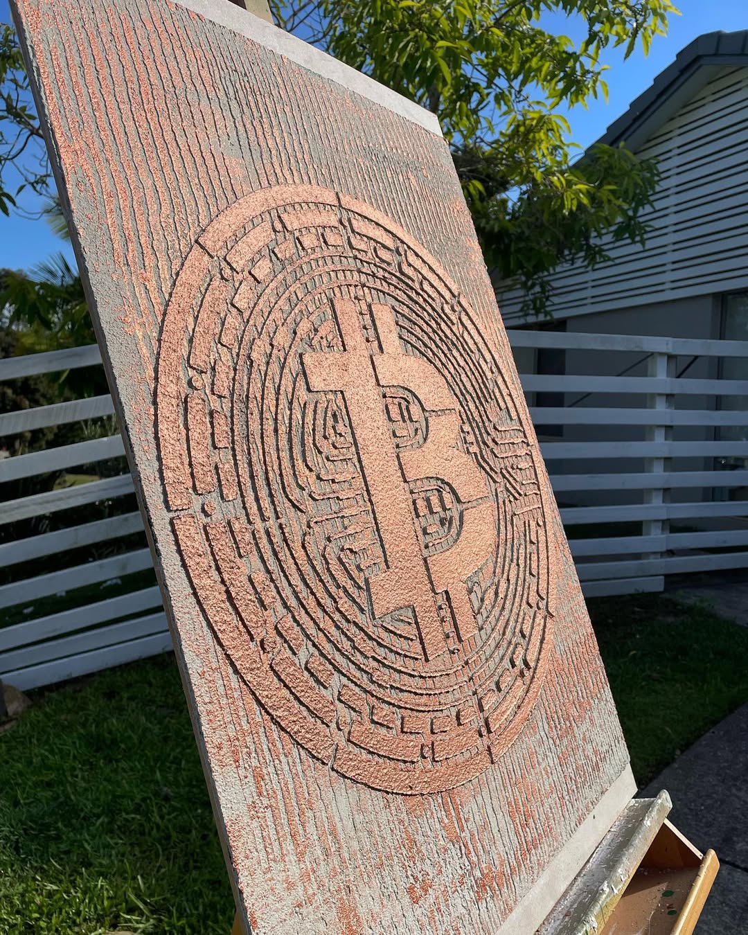Modern hi-tech interior accent with DFA Bitcoin stencil 0.3-1 mm (X00027)