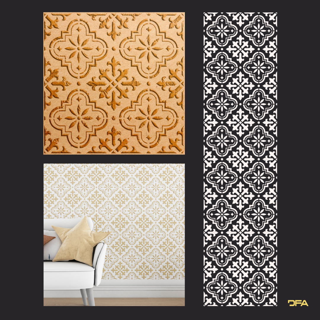 Reusable stencil DFA for decorative plaster and paint Oriental pattern 0.3-1mm (V00060)