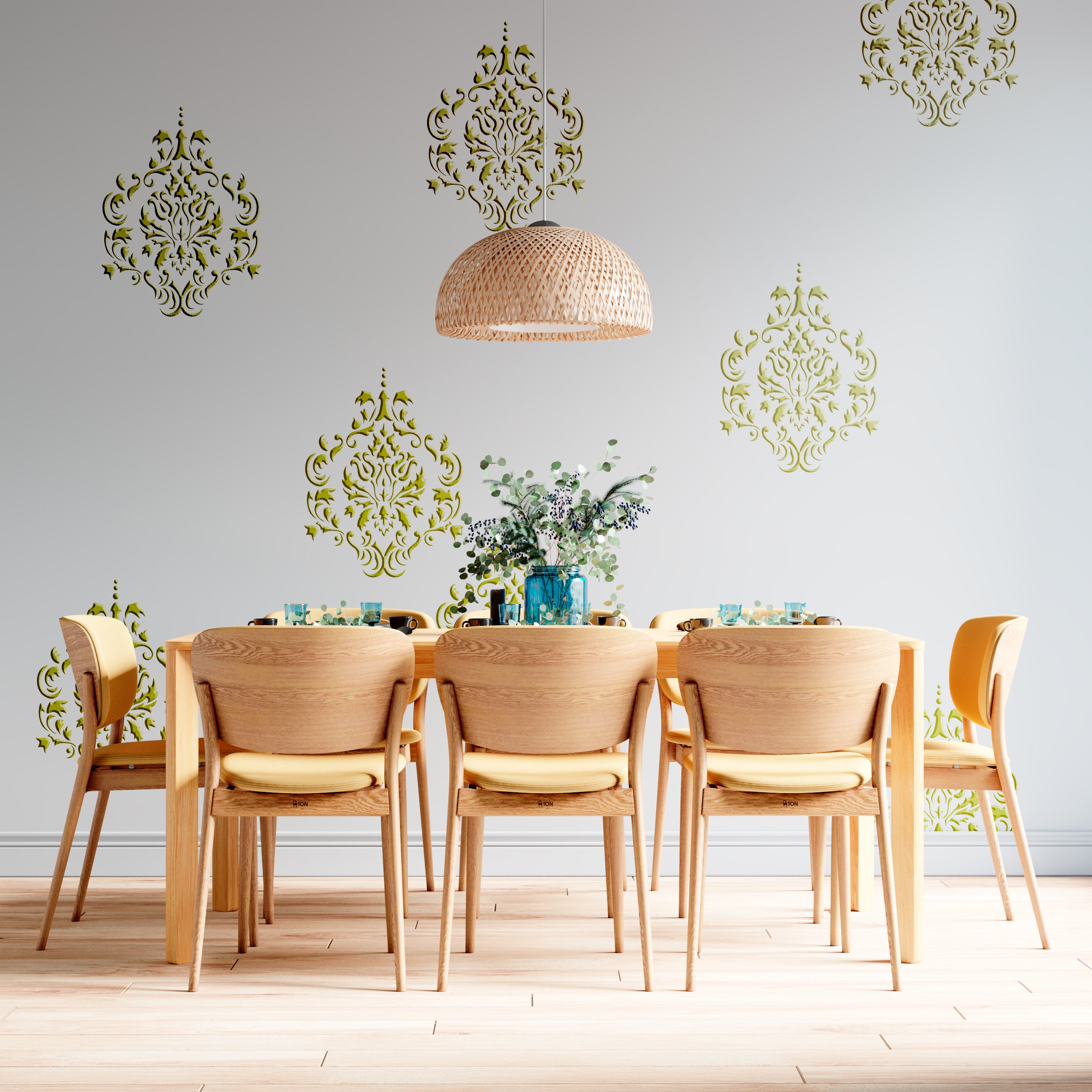 Elegant decor: reusable stencil DFA Damask for unique walls 0.3-1 mm (D00066)