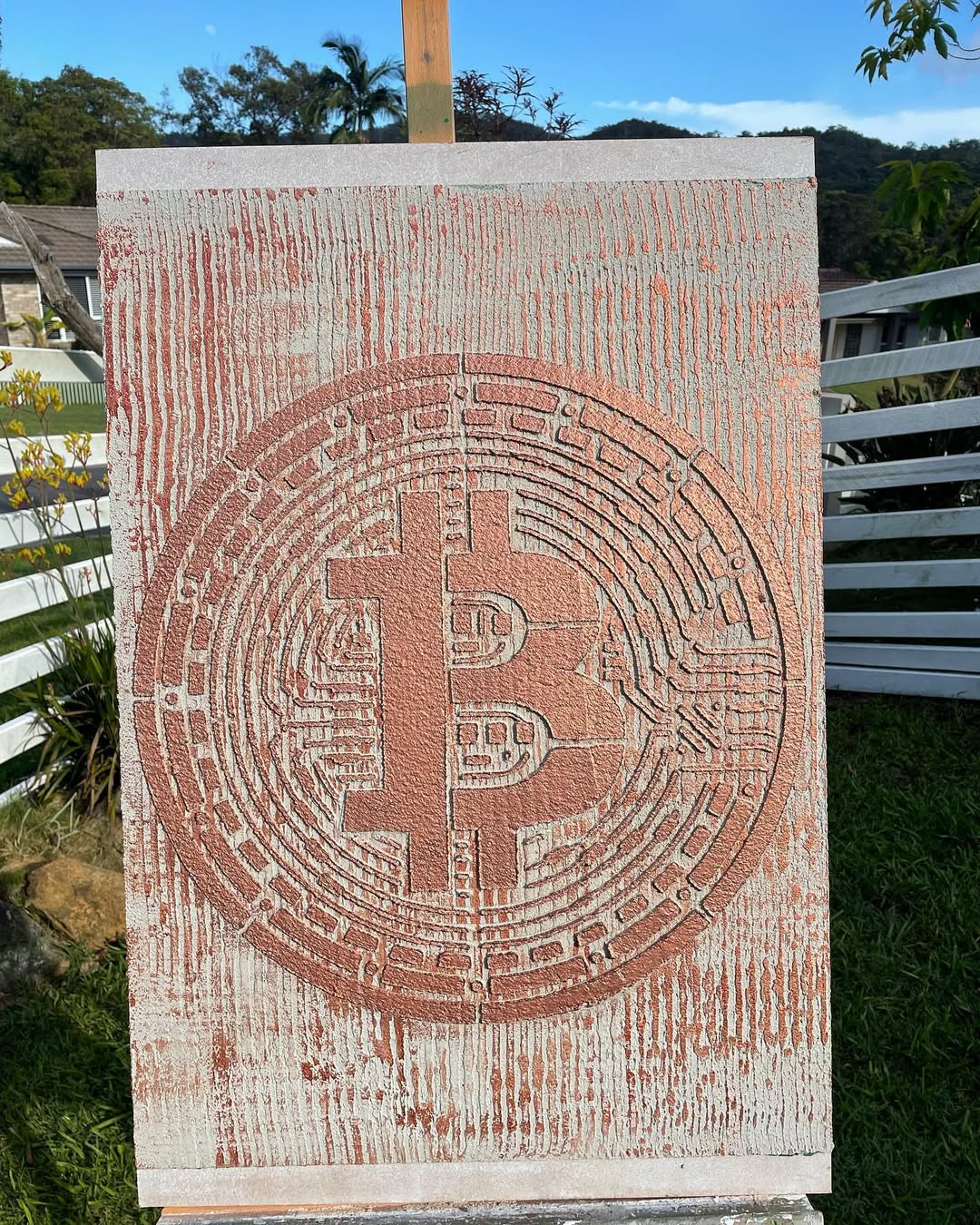 Modern hi-tech interior accent with DFA Bitcoin stencil 0.3-1 mm (X00027)