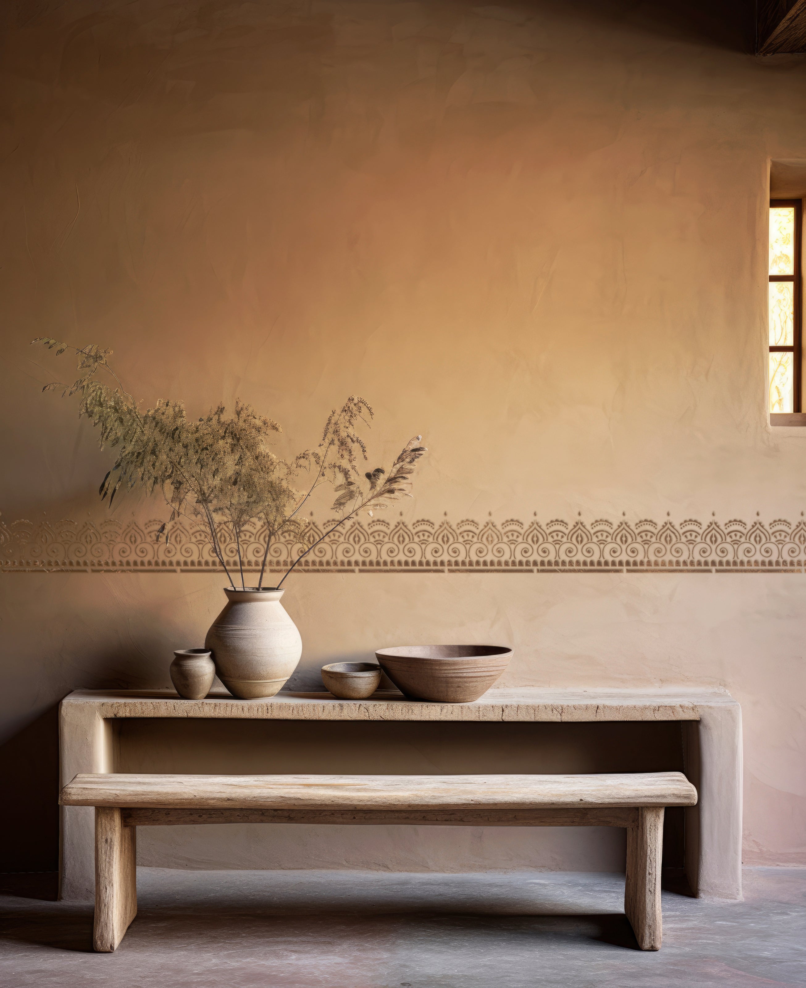 Stylish border decor with DFA stencil for paint and plaster 0.3-1 mm (B00091)