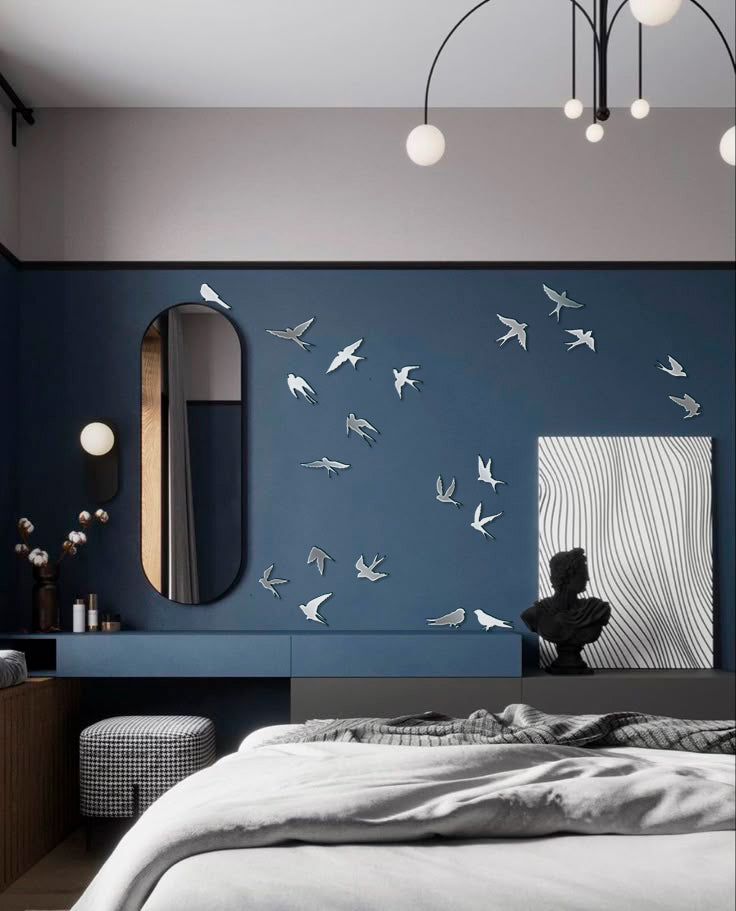 Create your own design: Mirror Birds for unique compositions, 11 pcs/21 pcs/31 pcs, 21 pcs, Silver