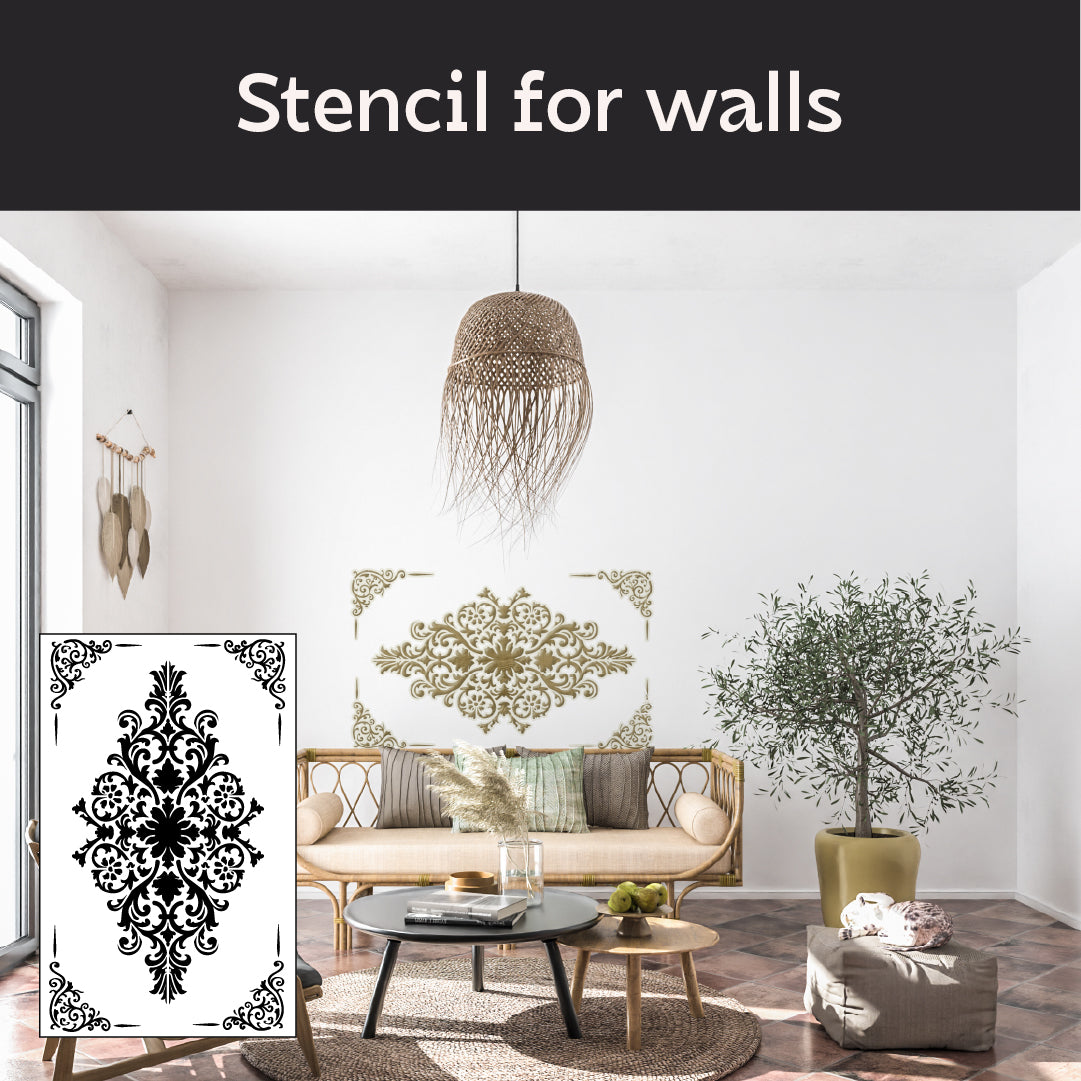 The perfect damask for the interior: DFA stencil for paint and plaster 0.3-1 mm (D00074)