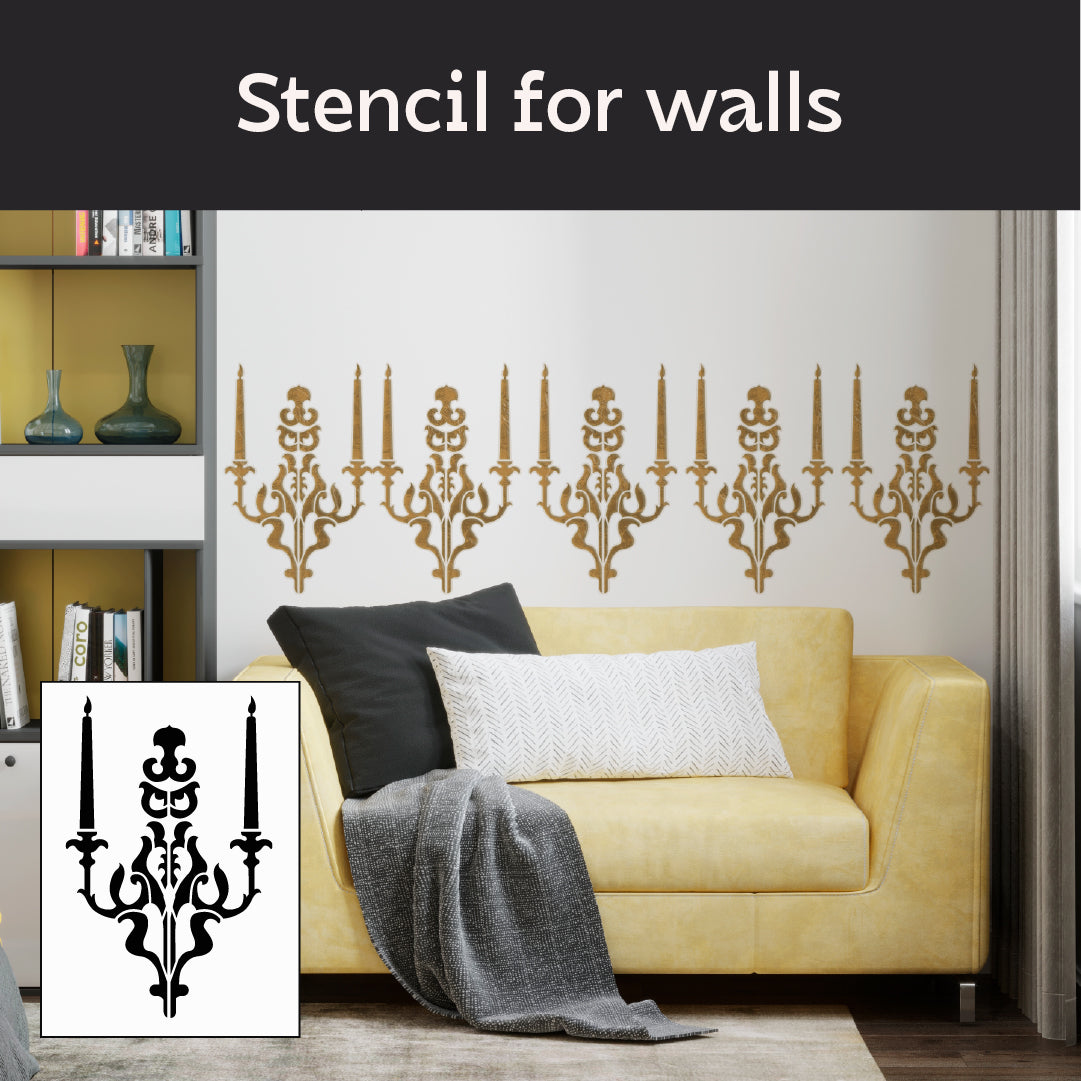 Luxurious Damask ornament on walls with DFA stencil 0.3-1 mm (D00075)