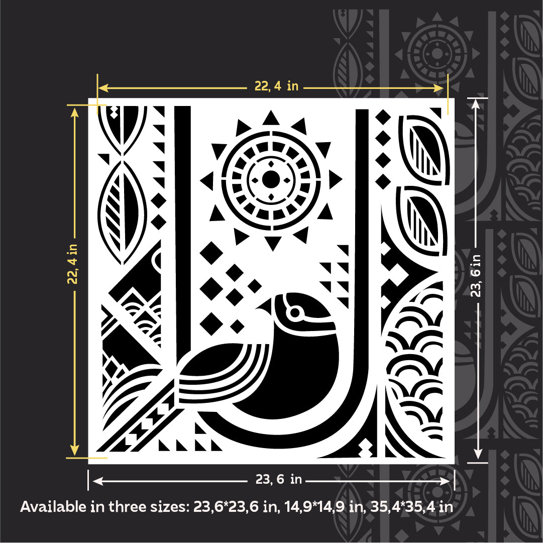 Reusable stencil Bird with geometry: Your exclusive for a unique interior 0.3-1 mm (J00071)