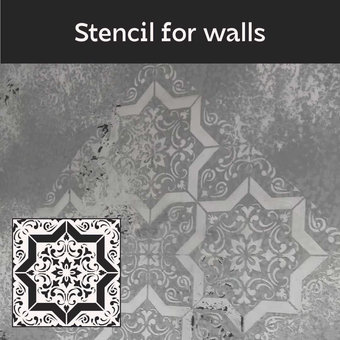 Geometric pattern on walls with DFA stencil Square pattern 0.3-1 mm (K00117)