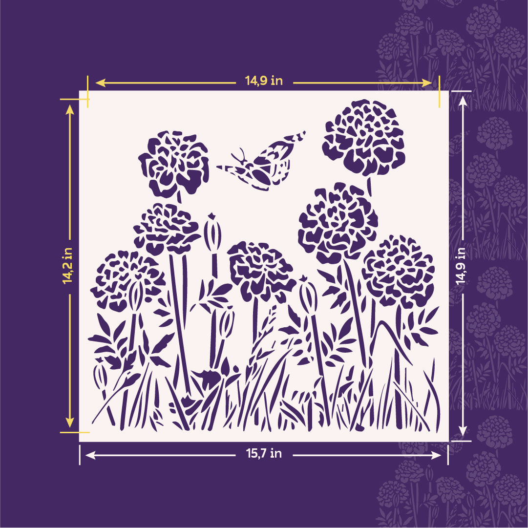 Summer mood in the interior - stencil DFA Wild flowers with a butterfly 0.3-1 mm (P00167)