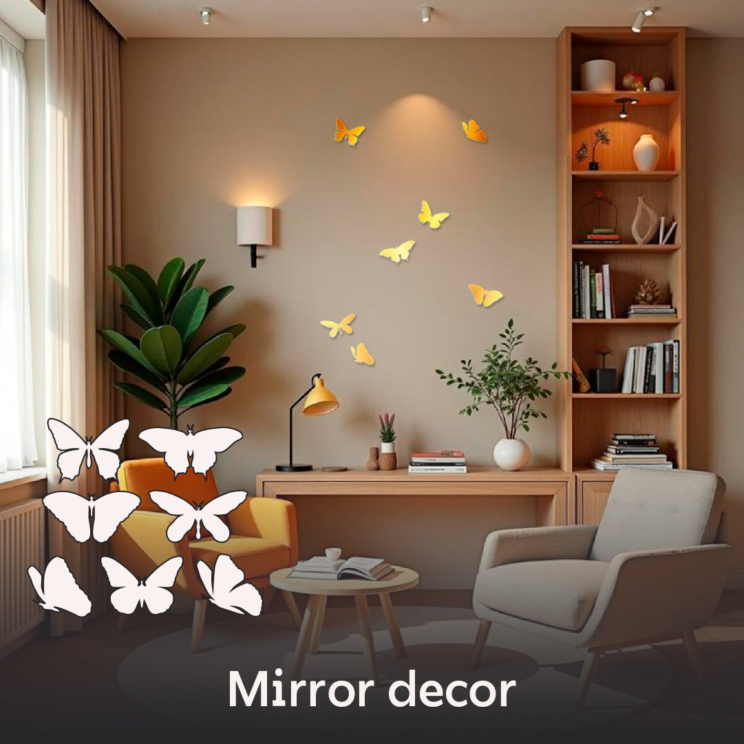 Stylish accent for walls: DFA Mirror Butterflies for visual expansion, 7 pcs (YA00005)