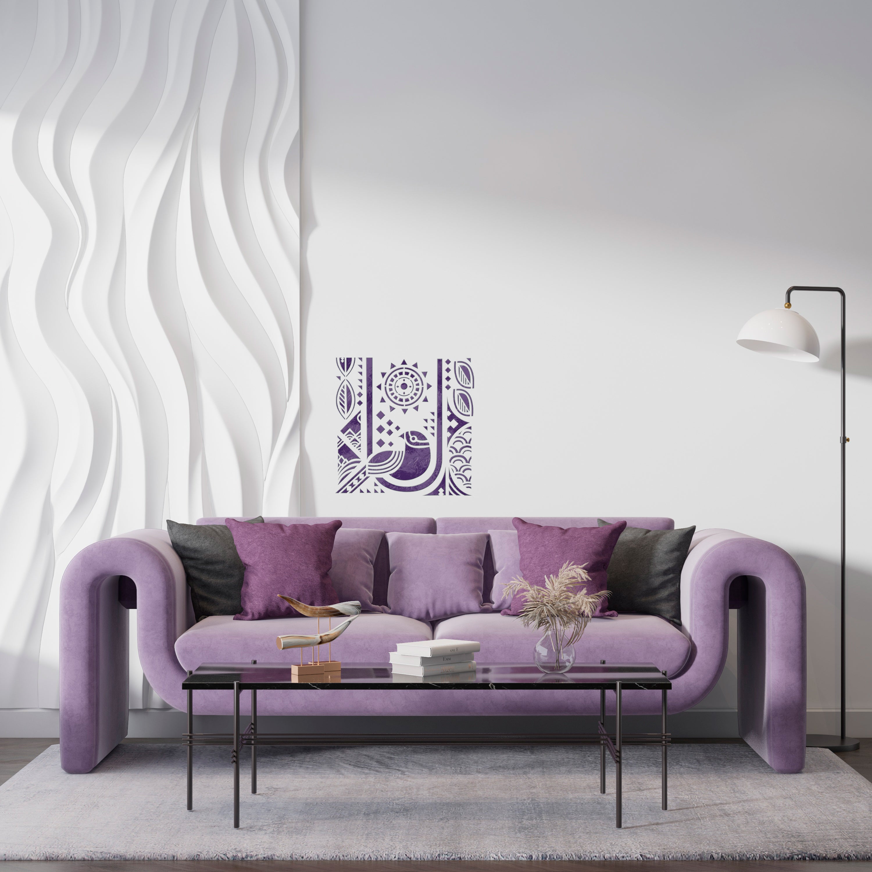 Reusable stencil Bird with geometry: Your exclusive for a unique interior 0.3-1 mm (J00071)