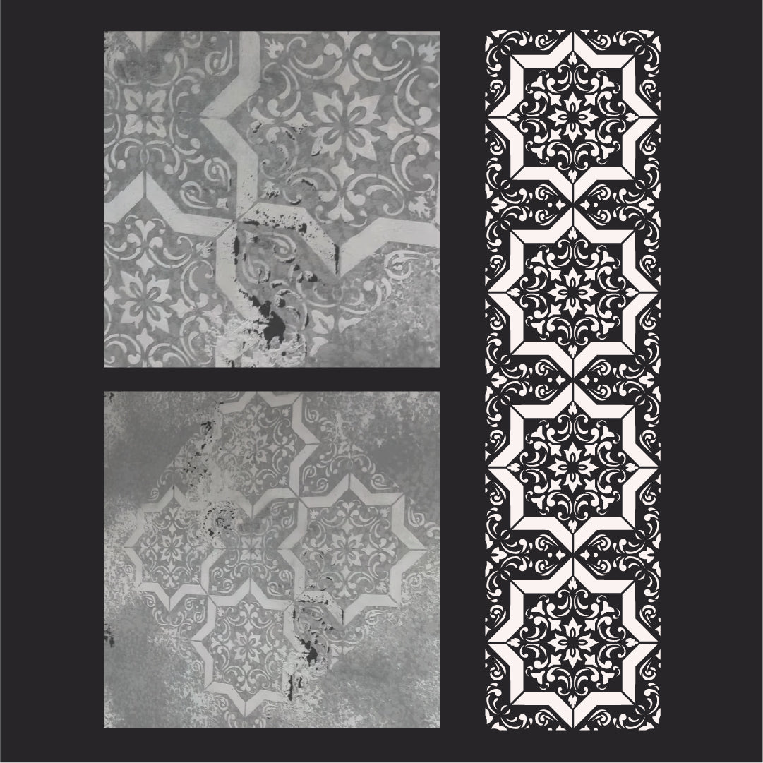 Geometric pattern on walls with DFA stencil Square pattern 0.3-1 mm (K00117)