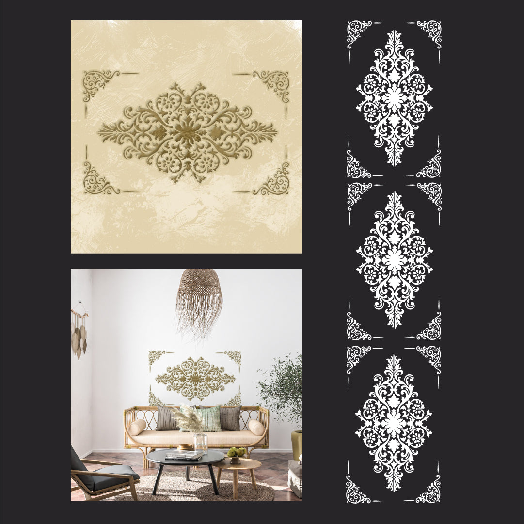 The perfect damask for the interior: DFA stencil for paint and plaster 0.3-1 mm (D00074)