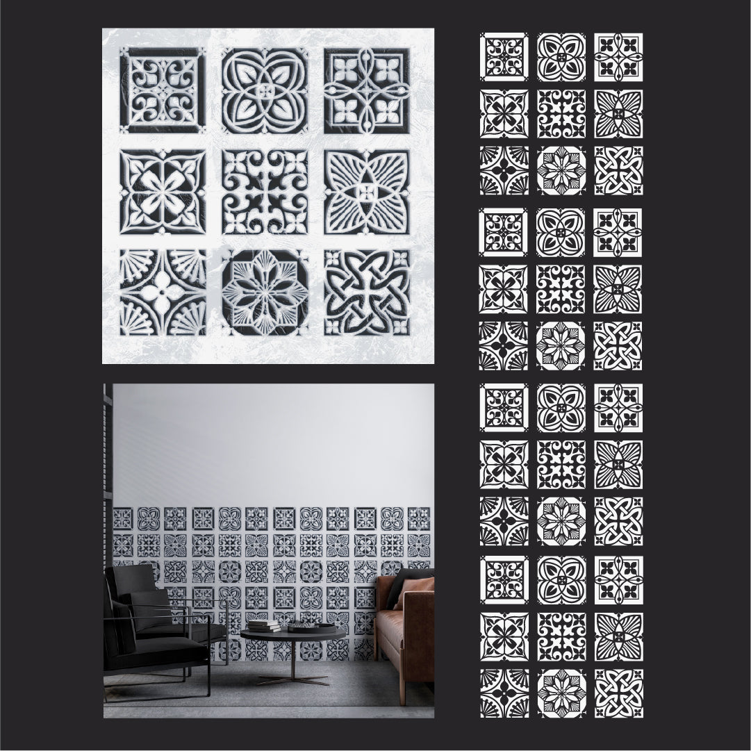 Square patterns on walls – simply with a DFA stencil 0.3-1 mm (K00135)