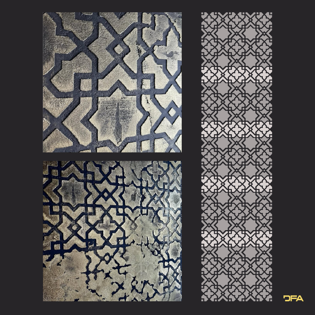 Set for plaster and paint wall decoration 10 DFA stencils (Oriental pattern 72 + Round pattern 14) 0.3-1 mm (N00010)