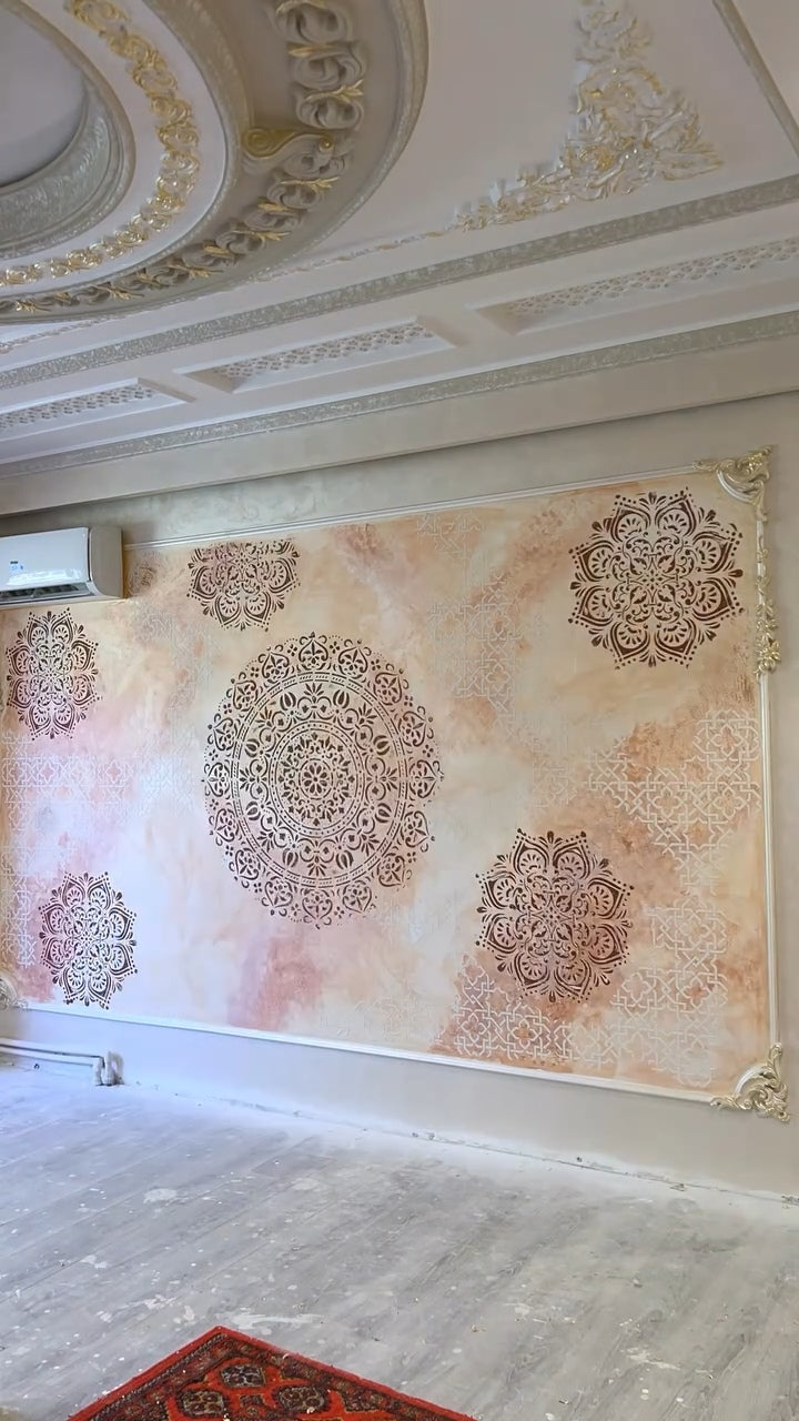 Wall decoration set for plaster and paint 14 DFA stencils (Round pattern 7 + Geometry 15 + Round pattern 54) 0.3-1 mm (N00014)