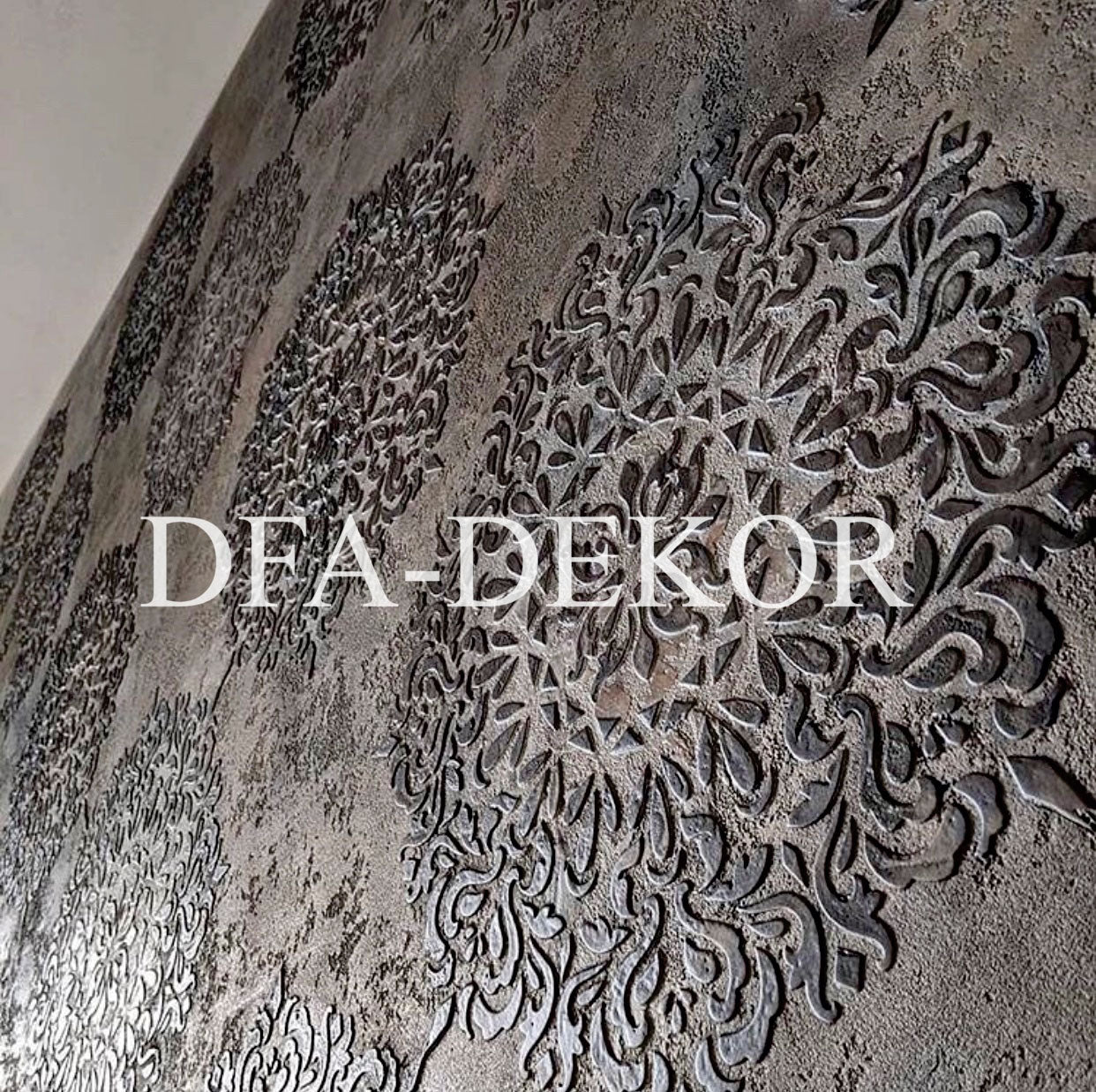 Wall decoration set for plaster and paint 2 DFA stencils (Geometry 3 + Round pattern 4 + Damask 3) 0.3-1 mm (N00002)