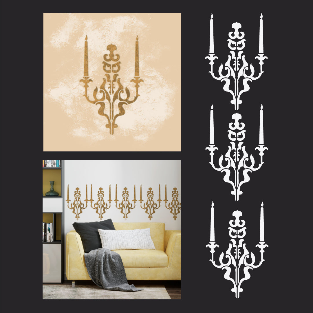 Luxurious Damask ornament on walls with DFA stencil 0.3-1 mm (D00075)