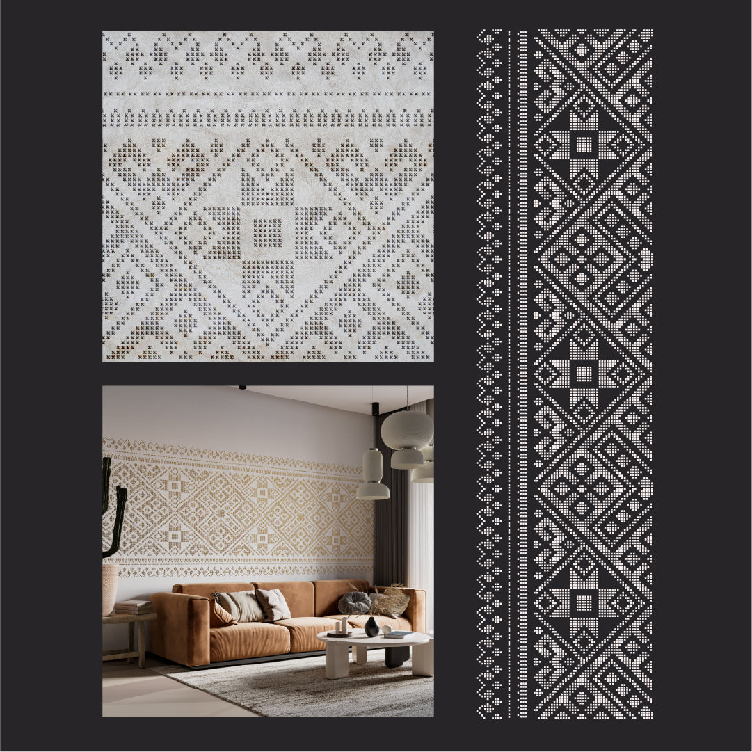 Traditional DIY ornament: Reusable DFA stencil "Embroidery" for walls 0.3-1 mm (Z00079)