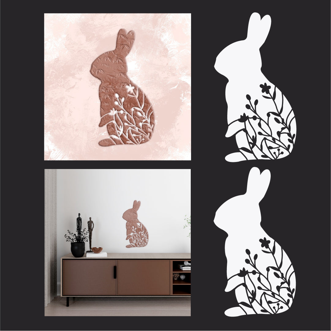DFA Stencil Rabbit with floral ornament – charm and nature in your interior 0.3-1 mm (P00174)