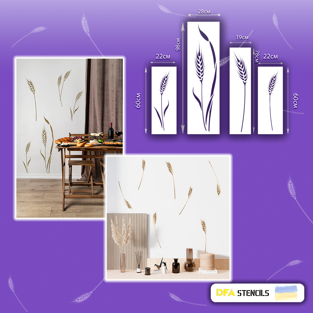 Reusable DFA stencil Priroda Spikelets for plaster and paint 0.3-1mm (P00118)