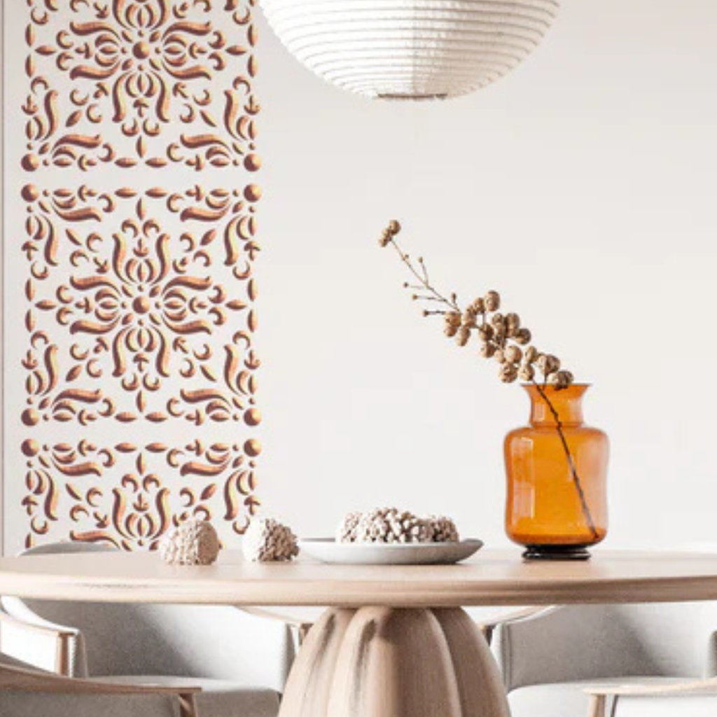 Wall stencils from DFA Decor for creating stylish and modern patterns on interior walls.