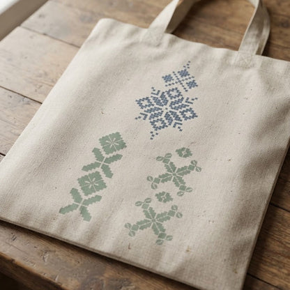 Cross stitch stencil set with three geometric embroidery-inspired patterns for decoupage and DIY crafts