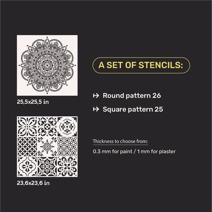 Wall decoration set for plaster and paint 1 DFA stencils (Round pattern 26 + Square pattern 25) 0.3-1 mm (N00001)