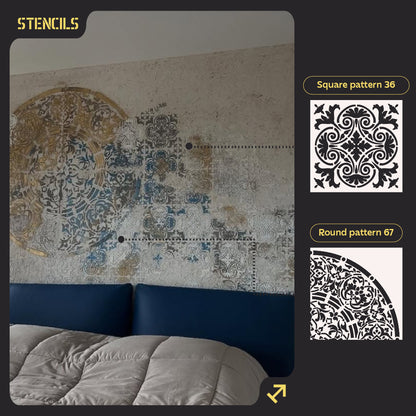 Wall decoration set for plaster and paint 3 DFA stencils (Square pattern 36 + Round pattern 67) 0.3-1 mm (N00003)