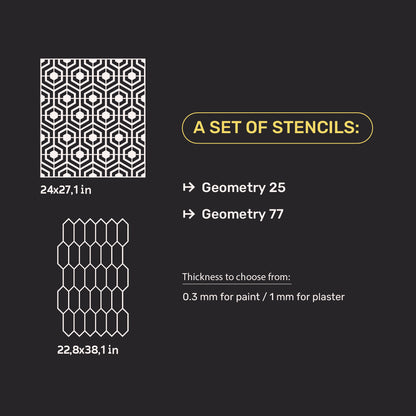 Set for decorating walls for plaster and paint 13 Stencils DFA (Geometry 25 + Geometry 77) 0.3-1 mm (N00013)