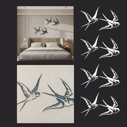 "Swallow" wall stencil — DFA stencil for vibrant decor, 0.3–1 mm (J00078)
