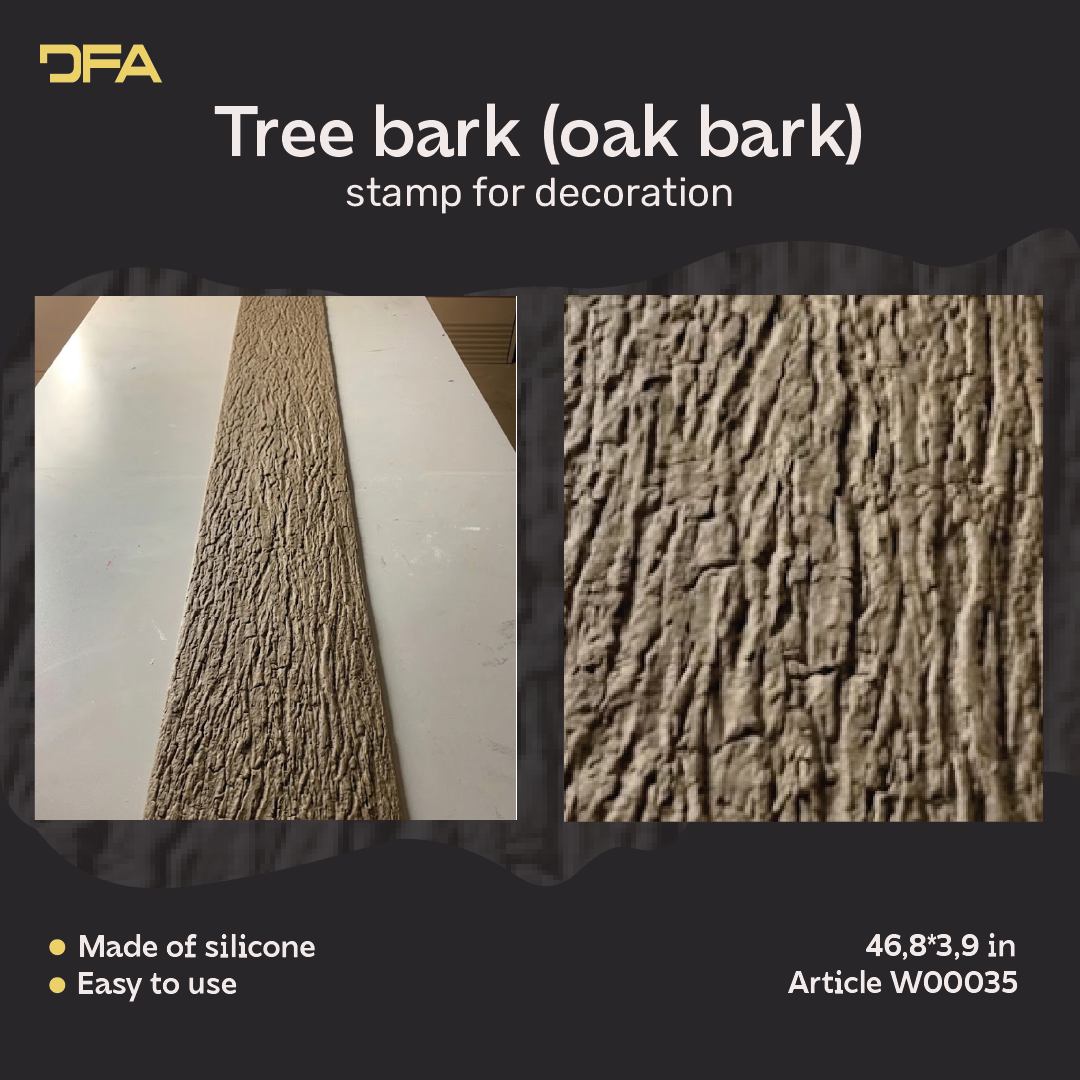 Silicone impression for decorating tree bark, oak bark W00035