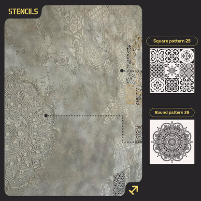 Wall decoration set for plaster and paint 1 DFA stencils (Round pattern 26 + Square pattern 25) 0.3-1 mm (N00001)